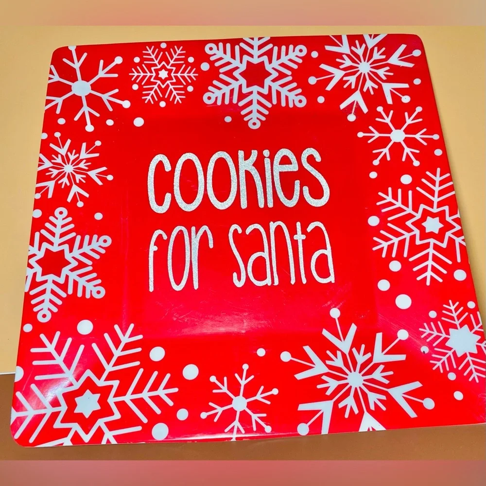 Christmas Cookies For Santa Red Snowflakes Party Holiday Serving‎ Tray Platter 2